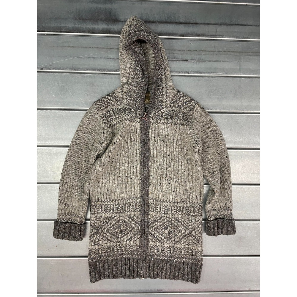 Inis Crafts‎ Knit Hooded Cardigan Womens Medium Gray 100% Wool Zip Up